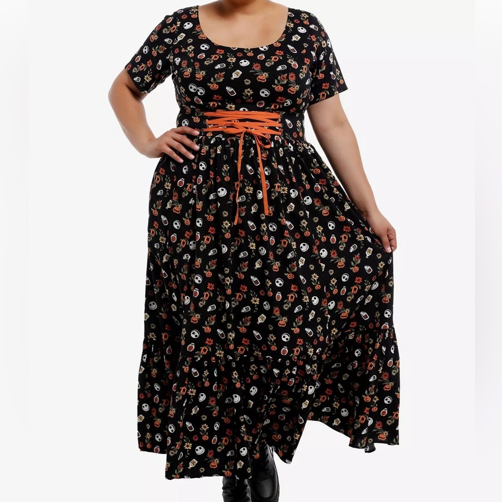 Disney Nightmare Before Christmas Floral Lace-Up Maxi Dress Plus‎ Size Hot Topic